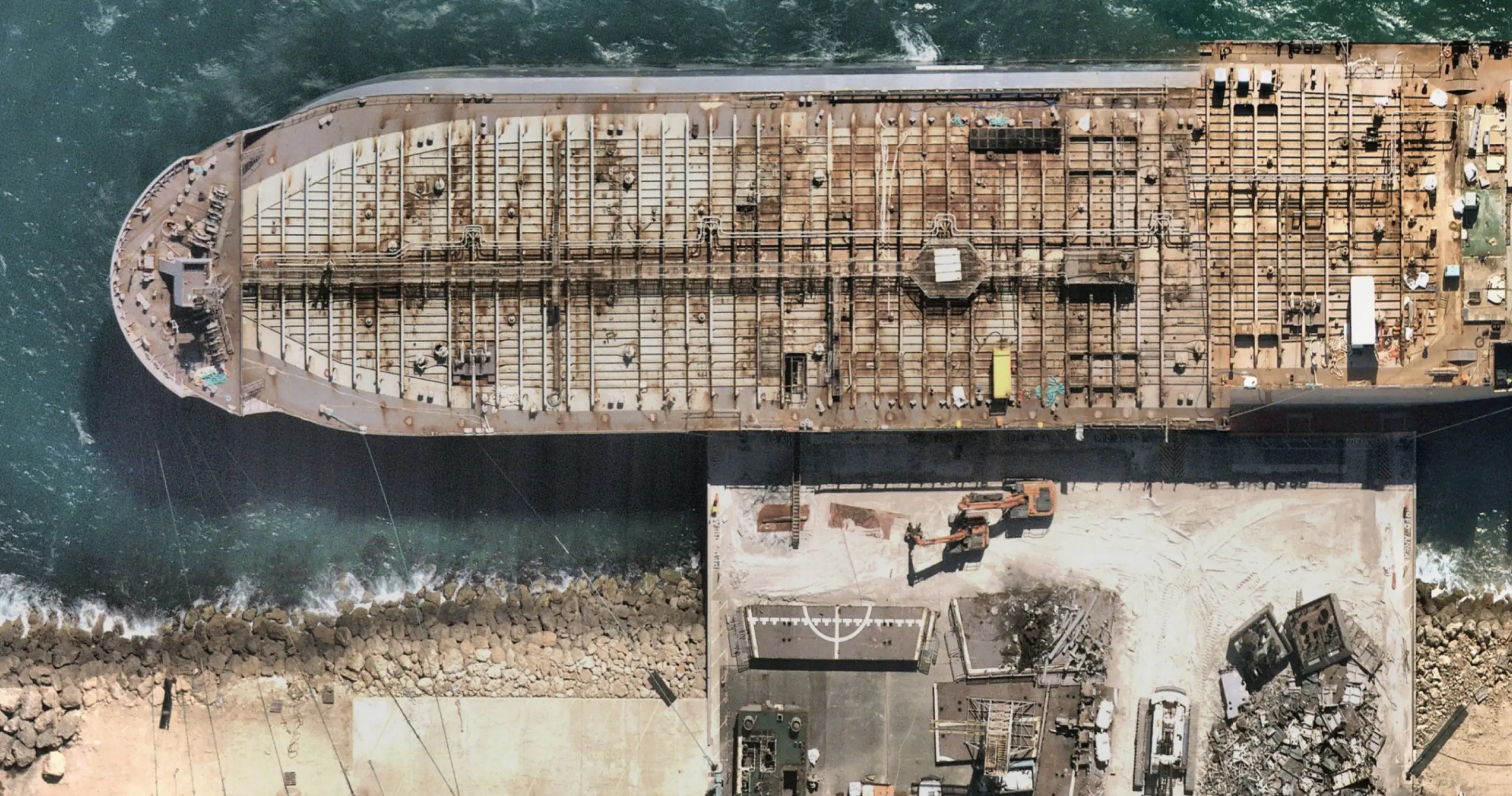 Aerial view of a ship deck at sea